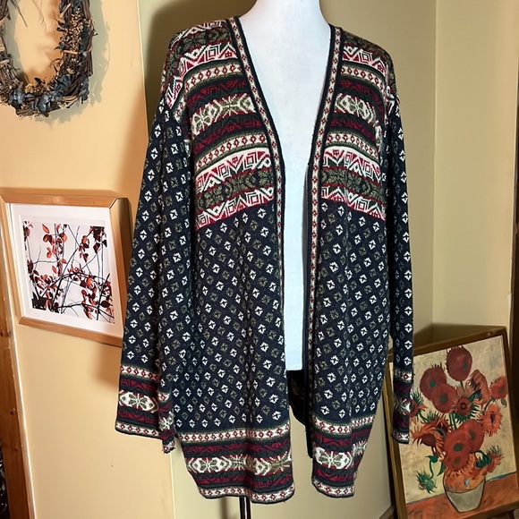 CABELLAS Size 2X NORDIC Ski Zipper Cardigan V-Neck Sweater Longline Cozy - Picture 3 of 16